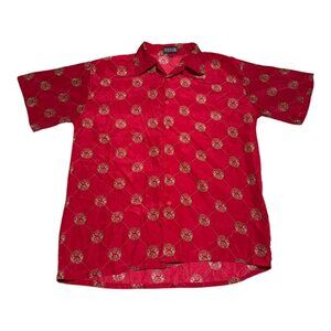 Ferugini Money Cash Symbol Patterned Red‎ Button Up Shirt Adult Large